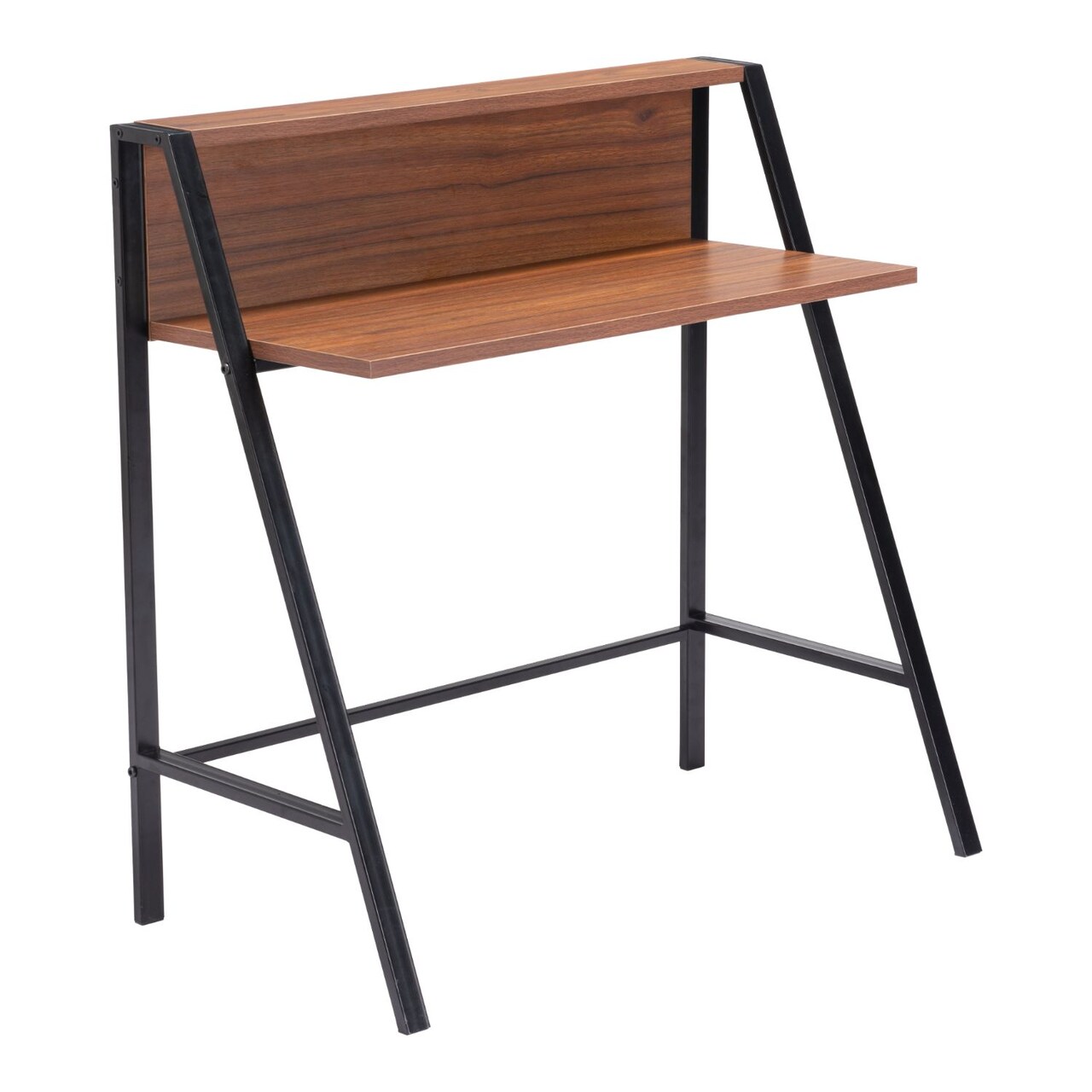 Modern Home 33.25&#x22; Walnut Brown and Black Industrial Style Office Desk